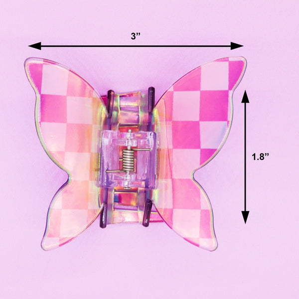 Medium Iridescent Checkered Butterfly Hair Claw Clip display picture 1