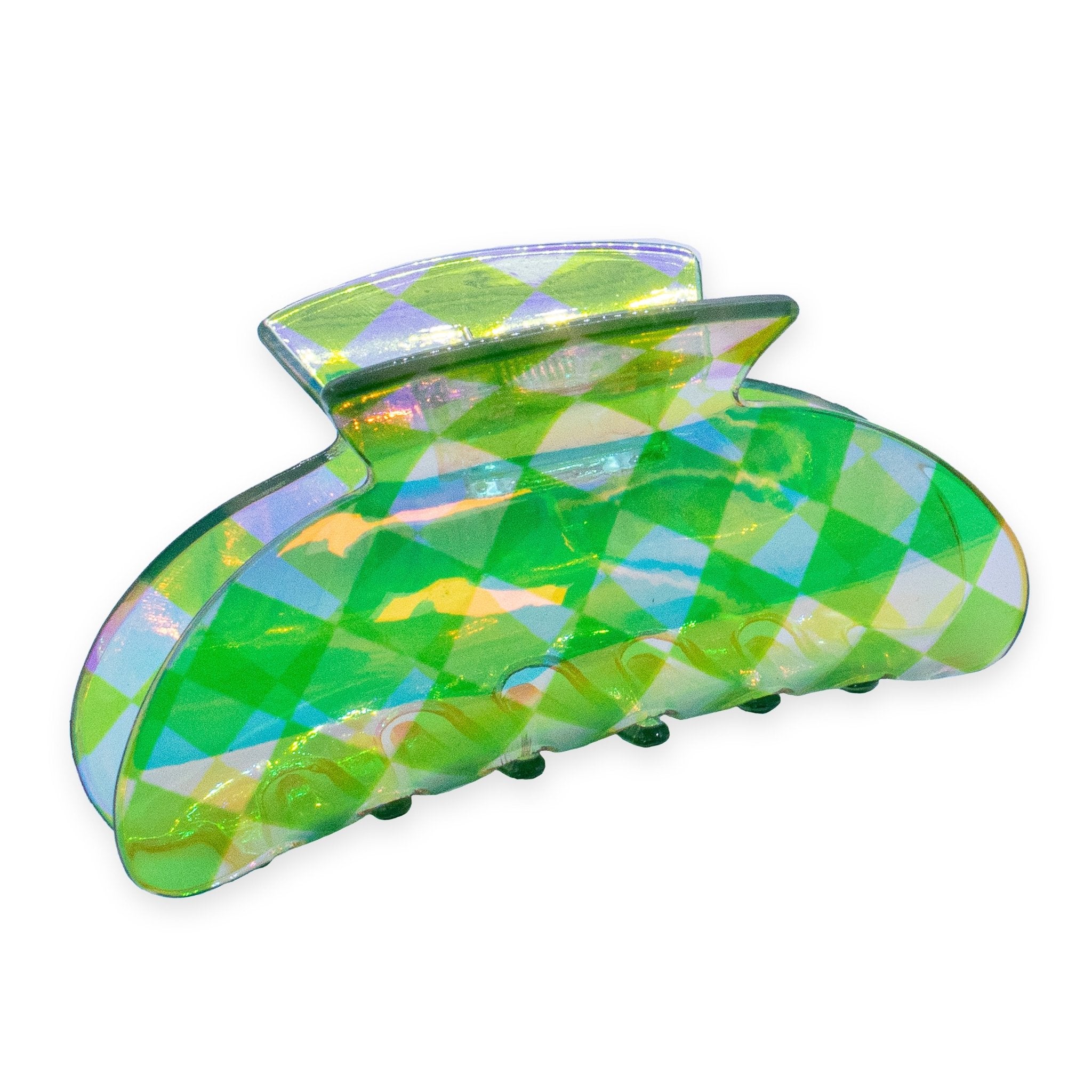Medium Iridescent Checkered Hair Claw - Black - FROG SAC