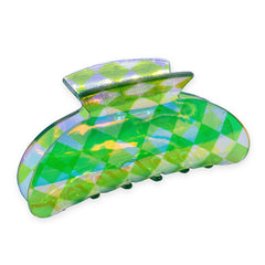 Medium Iridescent Checkered Hair Claw - Black - FROG SAC
