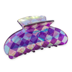 Medium Iridescent Checkered Hair Claw - Black - FROG SAC