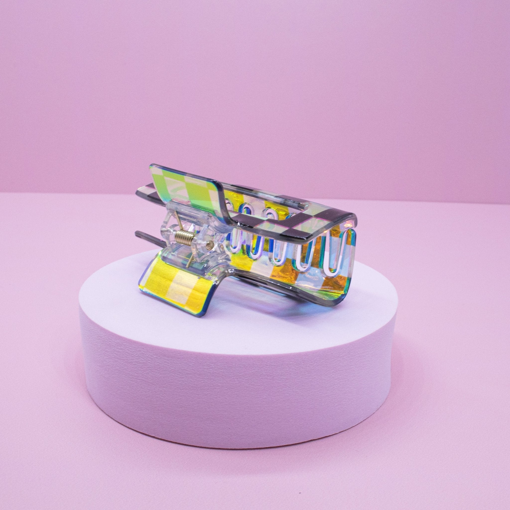 Medium Iridescent Checkered Hair Claw Clip - FROG SAC