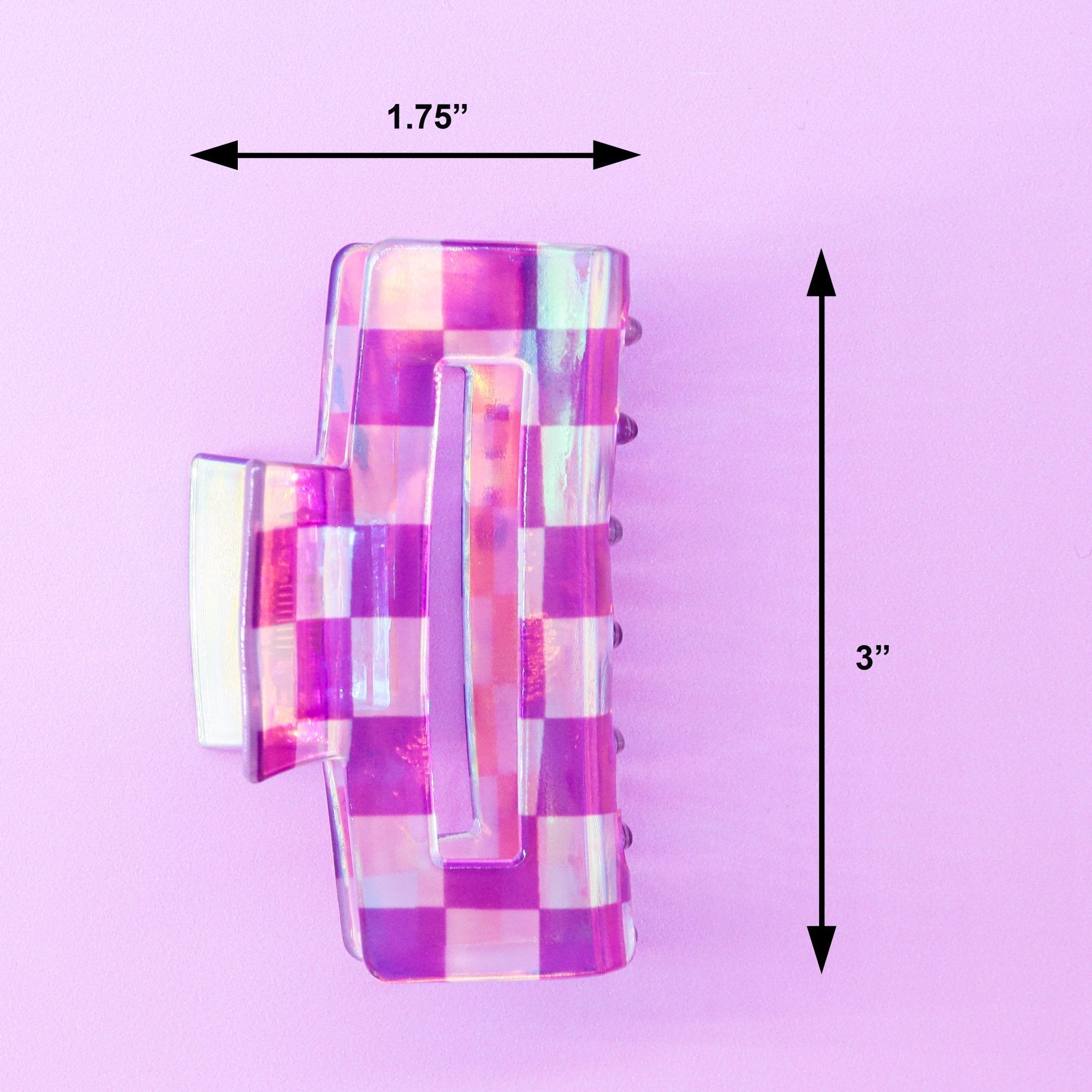 Medium Iridescent Checkered Hair Claw Clip - FROG SAC