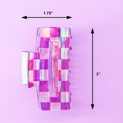 Medium Iridescent Checkered Hair Claw Clip - FROG SAC