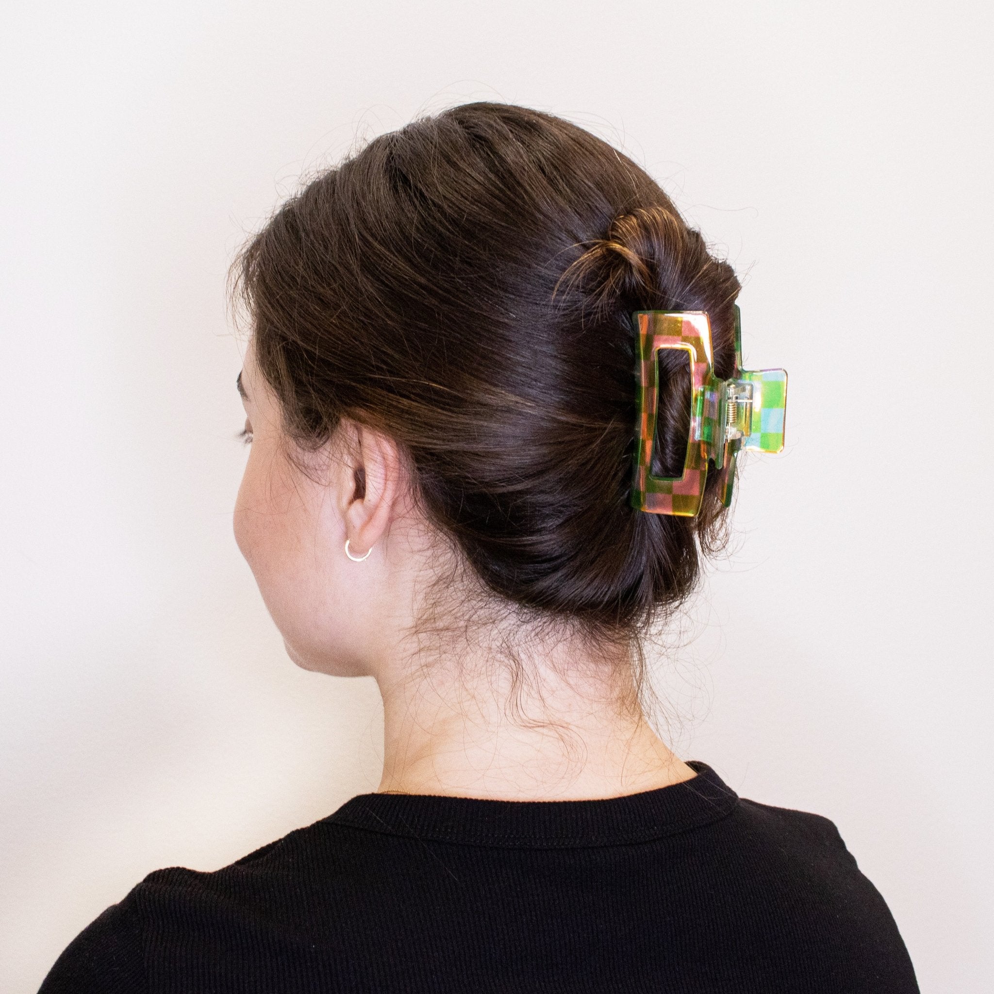Medium Iridescent Checkered Hair Claw Clip - FROG SAC