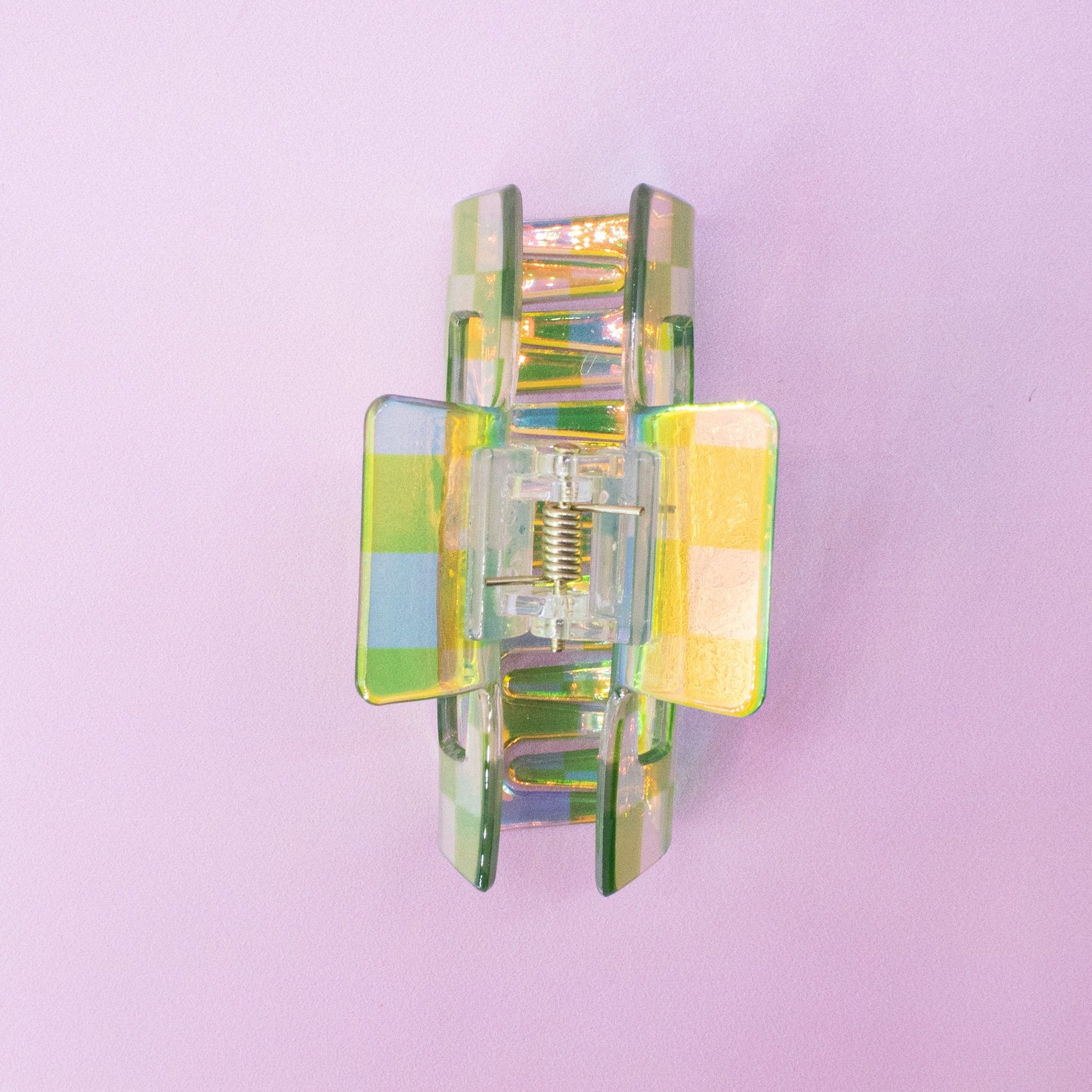 Medium Iridescent Checkered Hair Claw Clip - FROG SAC