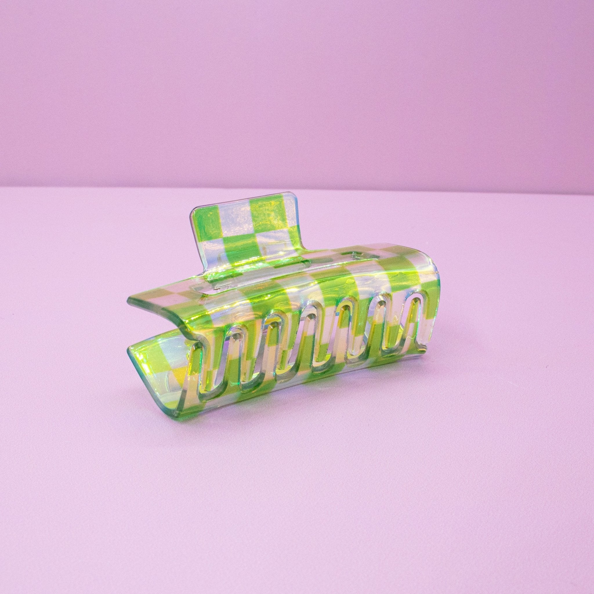 Medium Iridescent Checkered Hair Claw Clip - FROG SAC