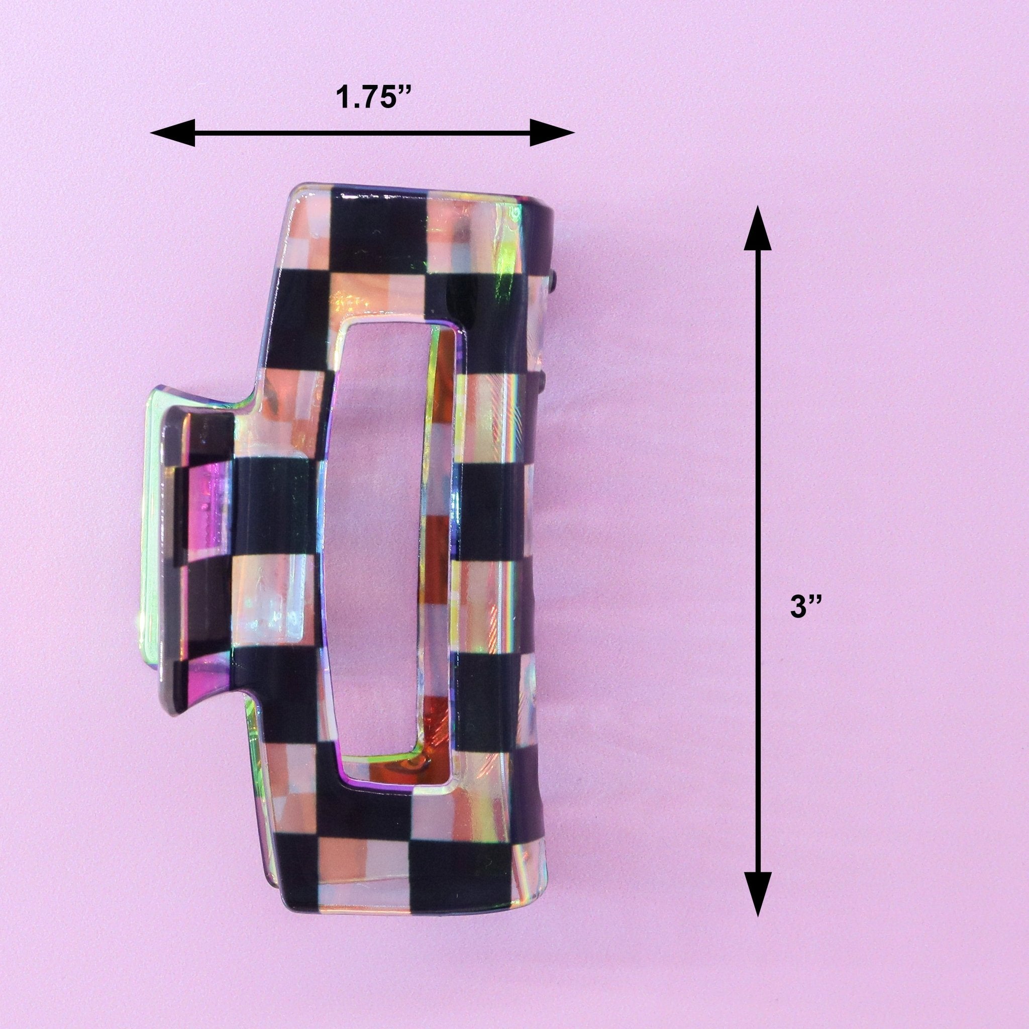 Medium Iridescent Checkered Hair Claw Clip - FROG SAC