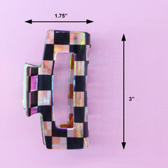 Medium Iridescent Checkered Hair Claw Clip - FROG SAC