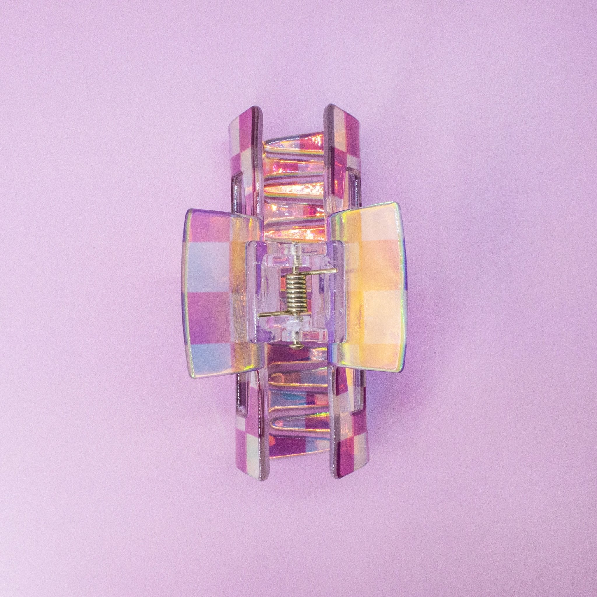 Medium Iridescent Checkered Hair Claw Clip - FROG SAC