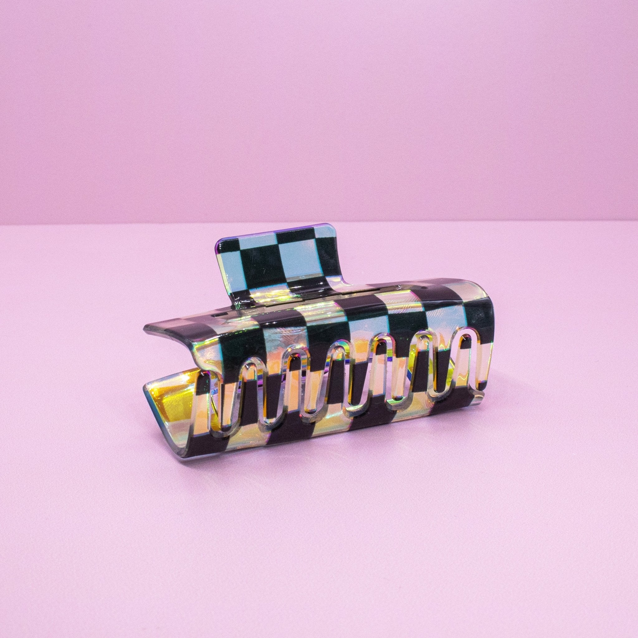 Medium Iridescent Checkered Hair Claw Clip - FROG SAC