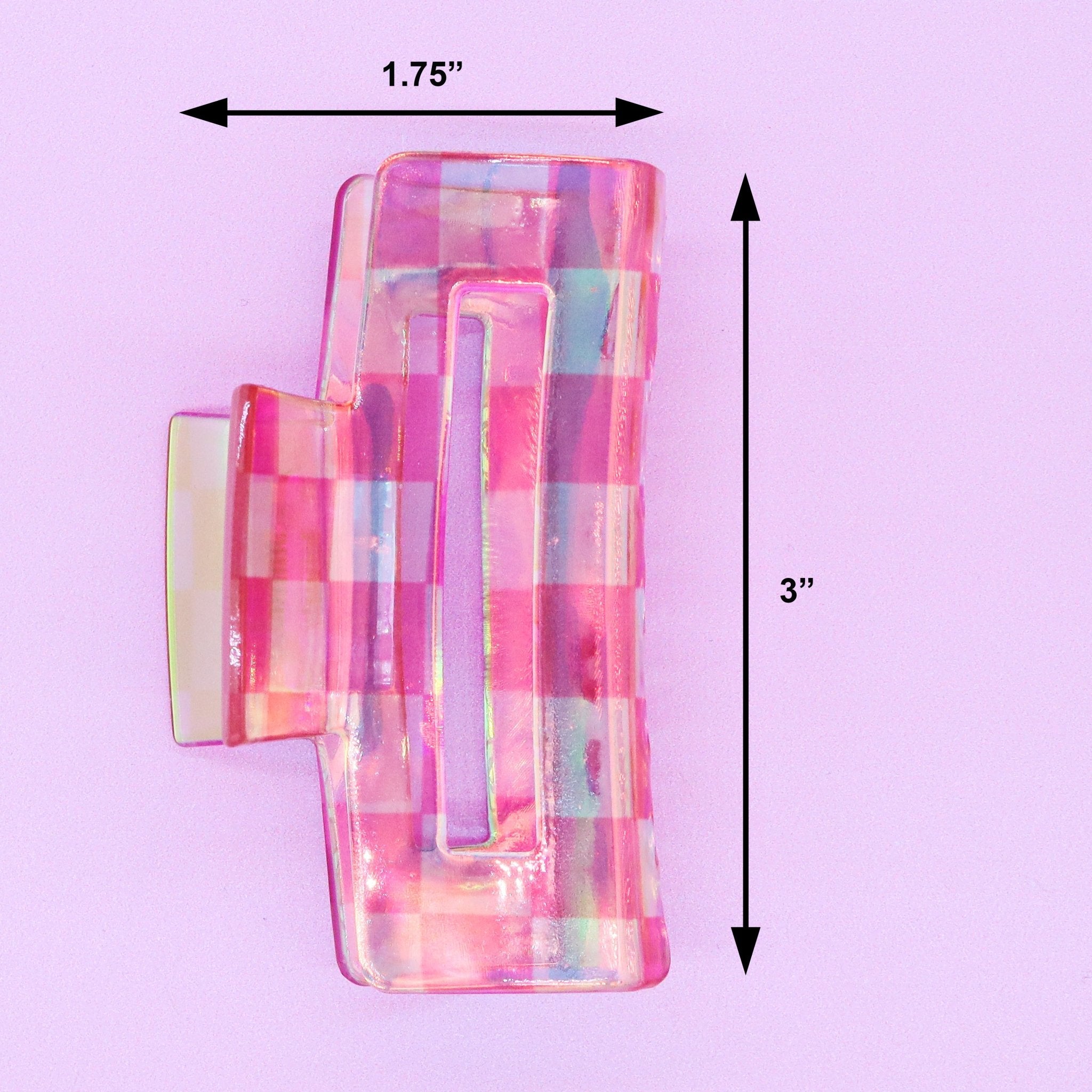 Medium Iridescent Checkered Hair Claw - Pink - FROG SAC