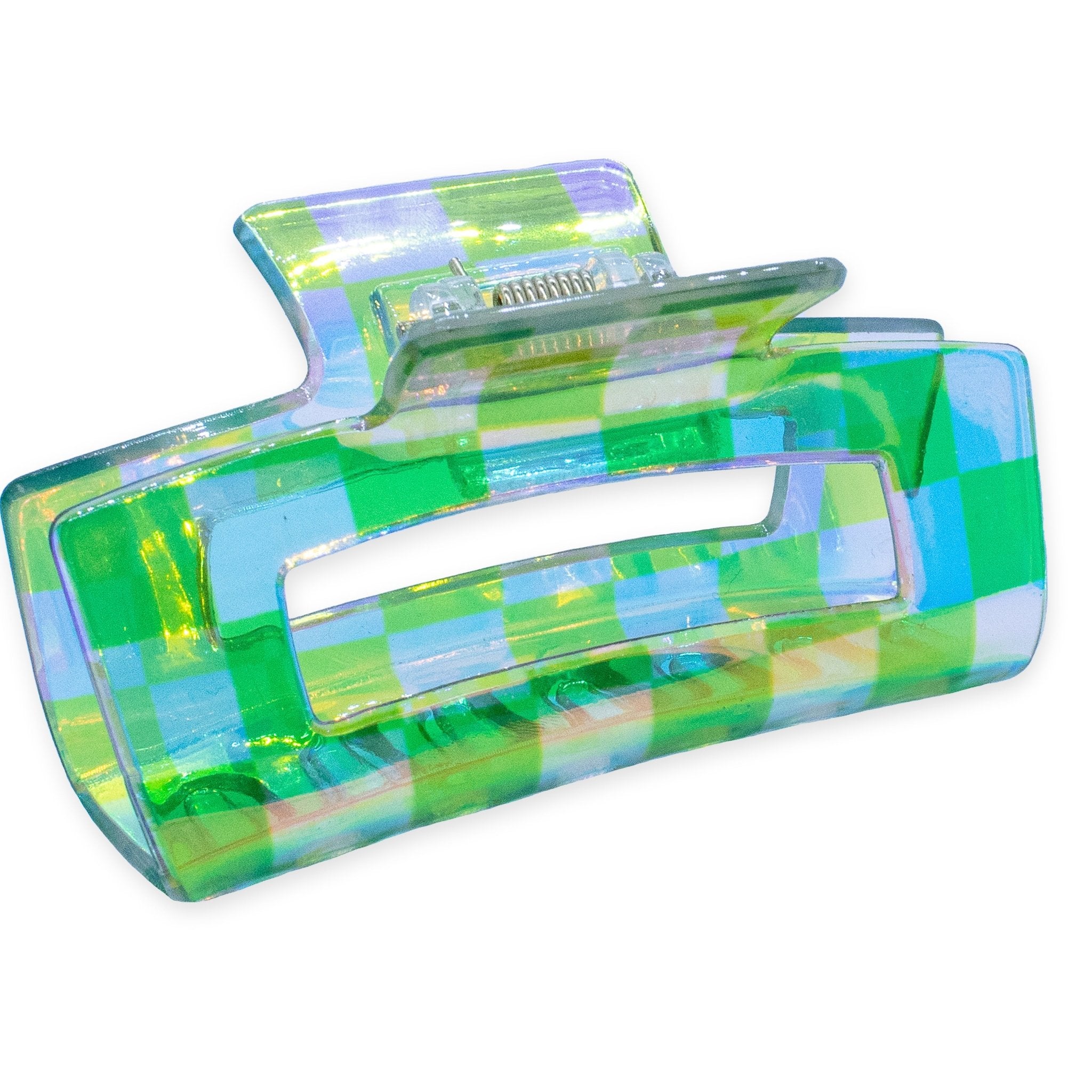 Medium Iridescent Checkered Hair Claw - Pink - FROG SAC