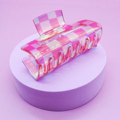 Medium Iridescent Checkered Hair Claw - Pink - FROG SAC