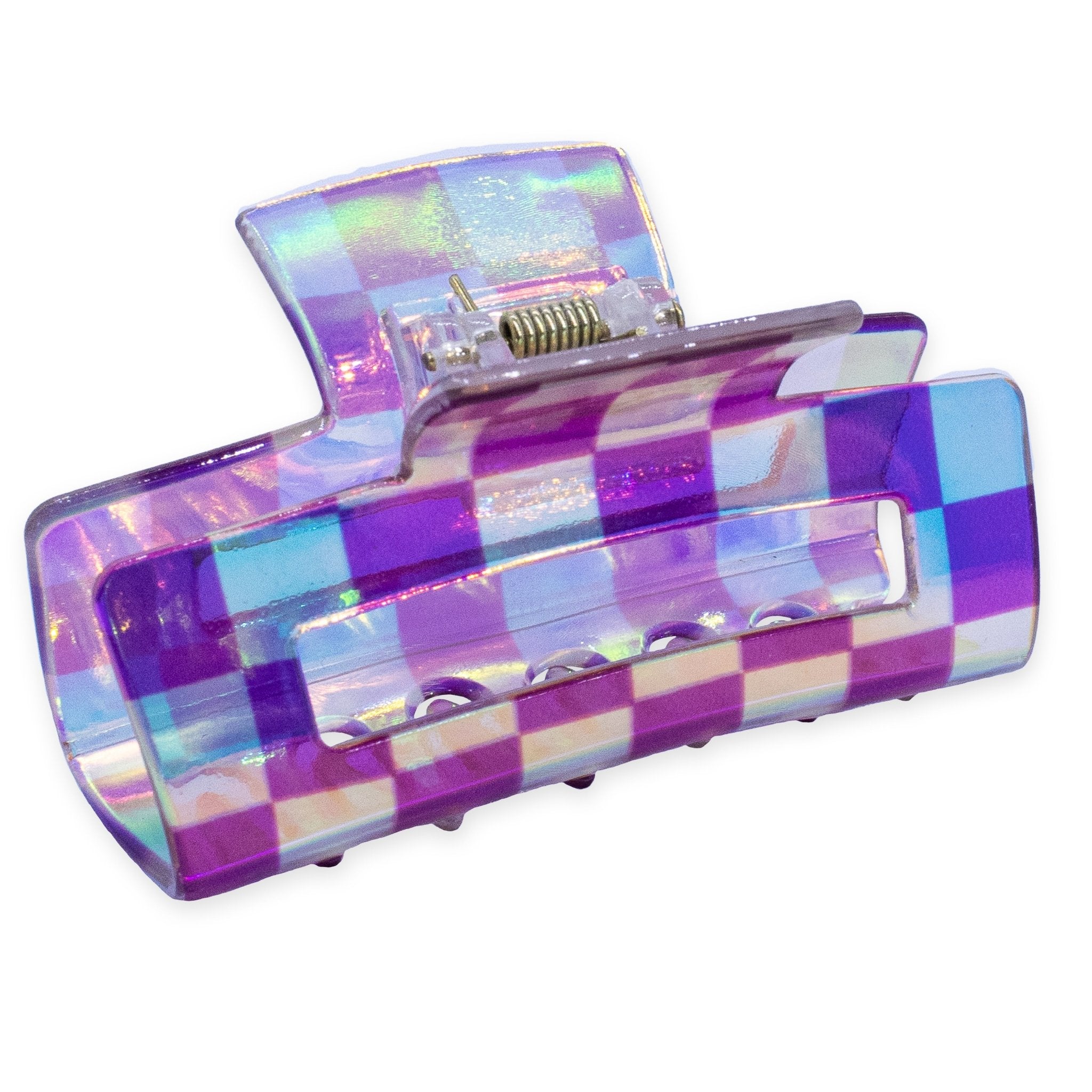 Medium Iridescent Checkered Hair Claw - Pink - FROG SAC