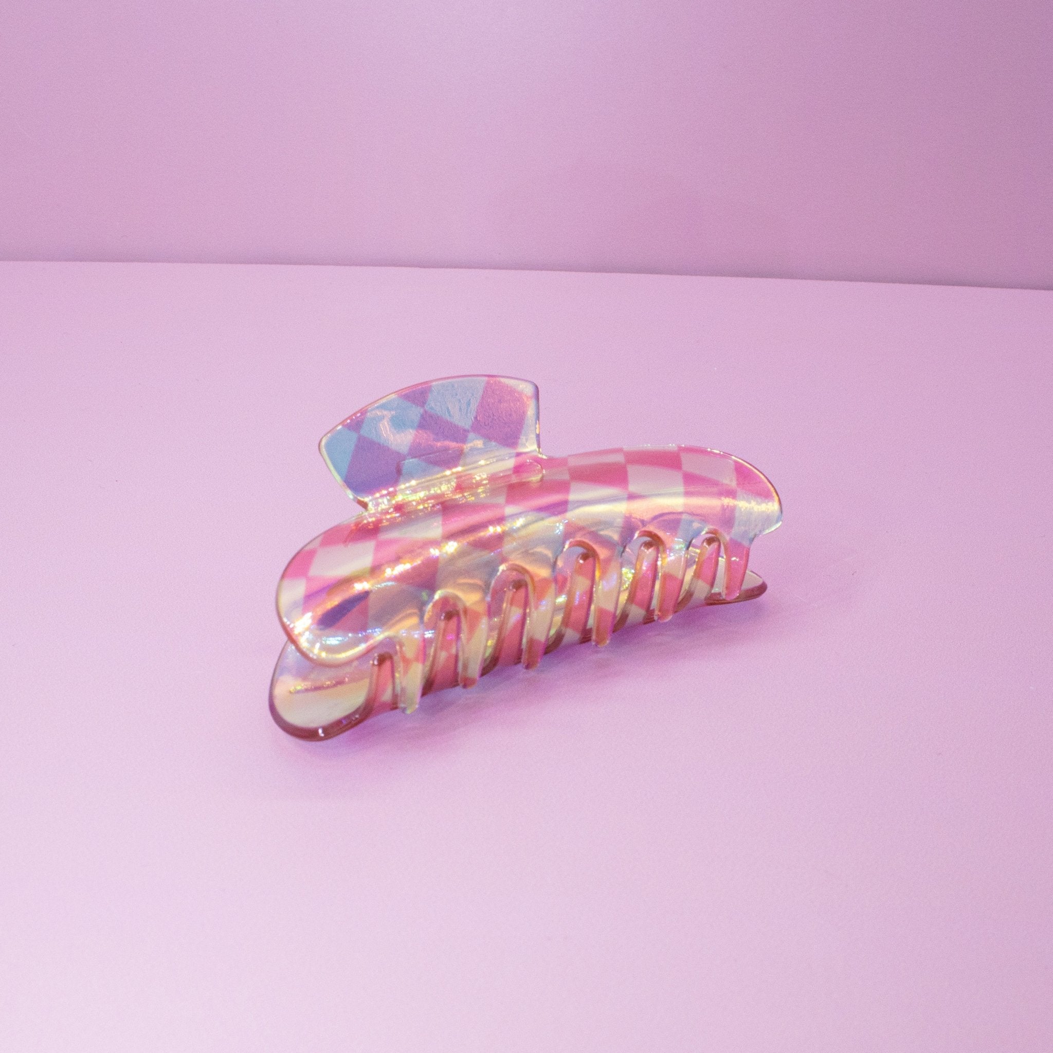 Medium Round Iridescent Checkered Hair Claw Clip - FROG SAC