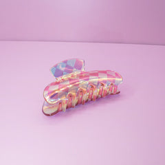 Medium Round Iridescent Checkered Hair Claw Clip - FROG SAC