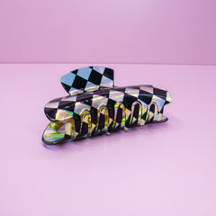 Medium Round Iridescent Checkered Hair Claw Clip - FROG SAC