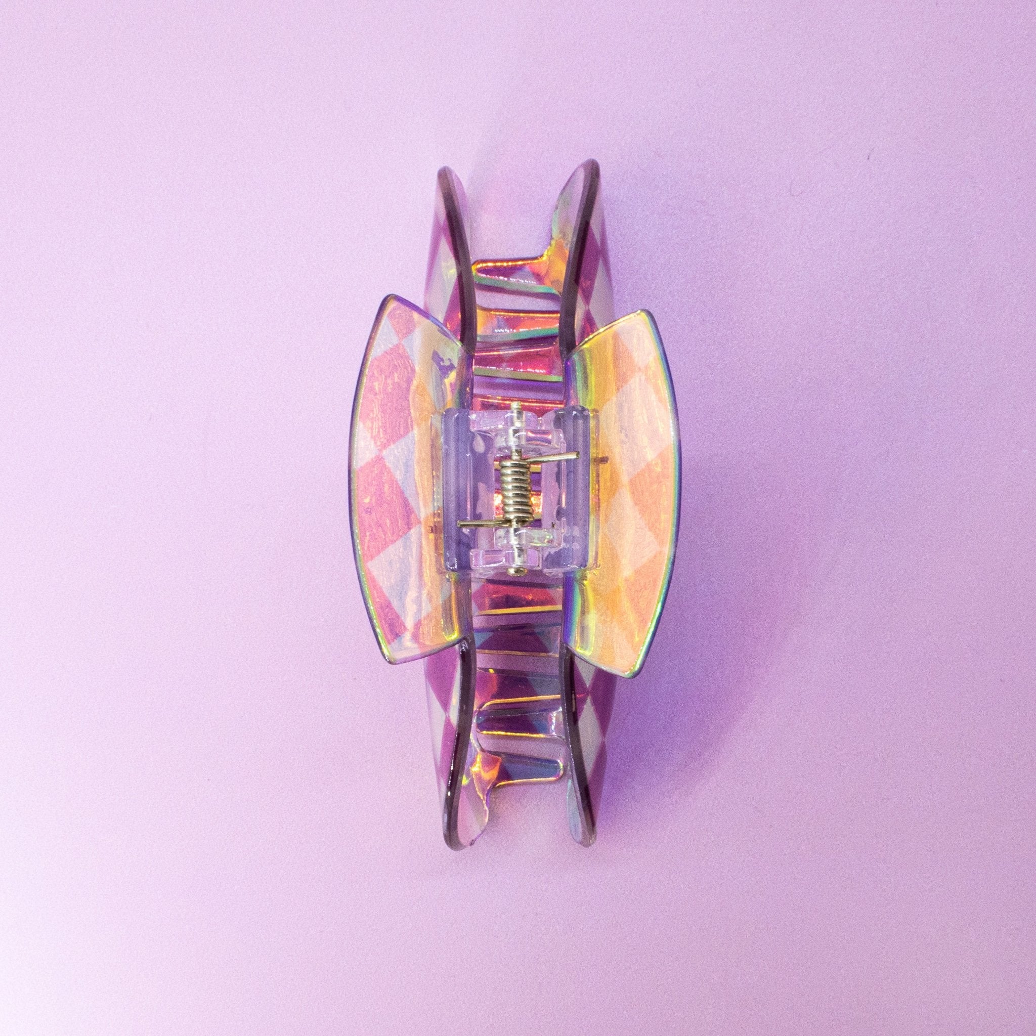 Medium Round Iridescent Checkered Hair Claw Clip - FROG SAC