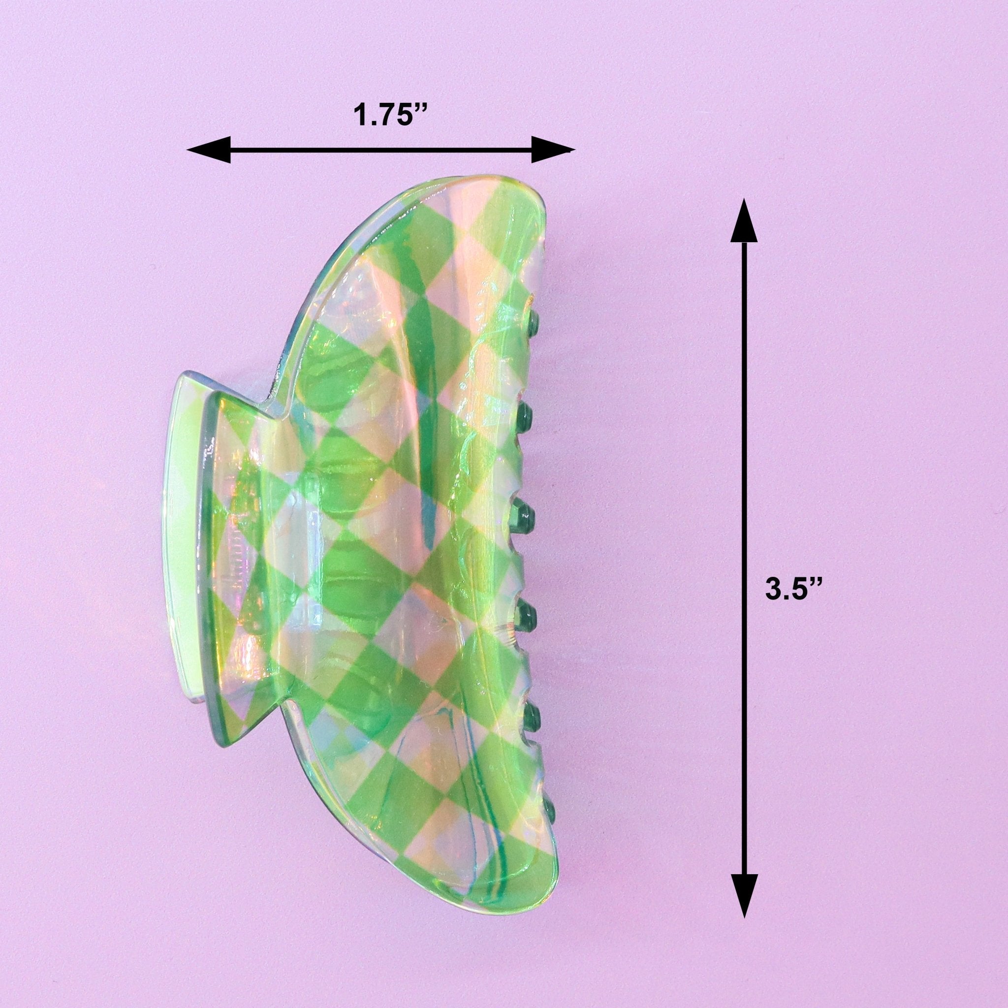 Medium Round Iridescent Checkered Hair Claw Clip - FROG SAC