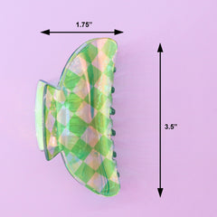 Medium Round Iridescent Checkered Hair Claw Clip - FROG SAC