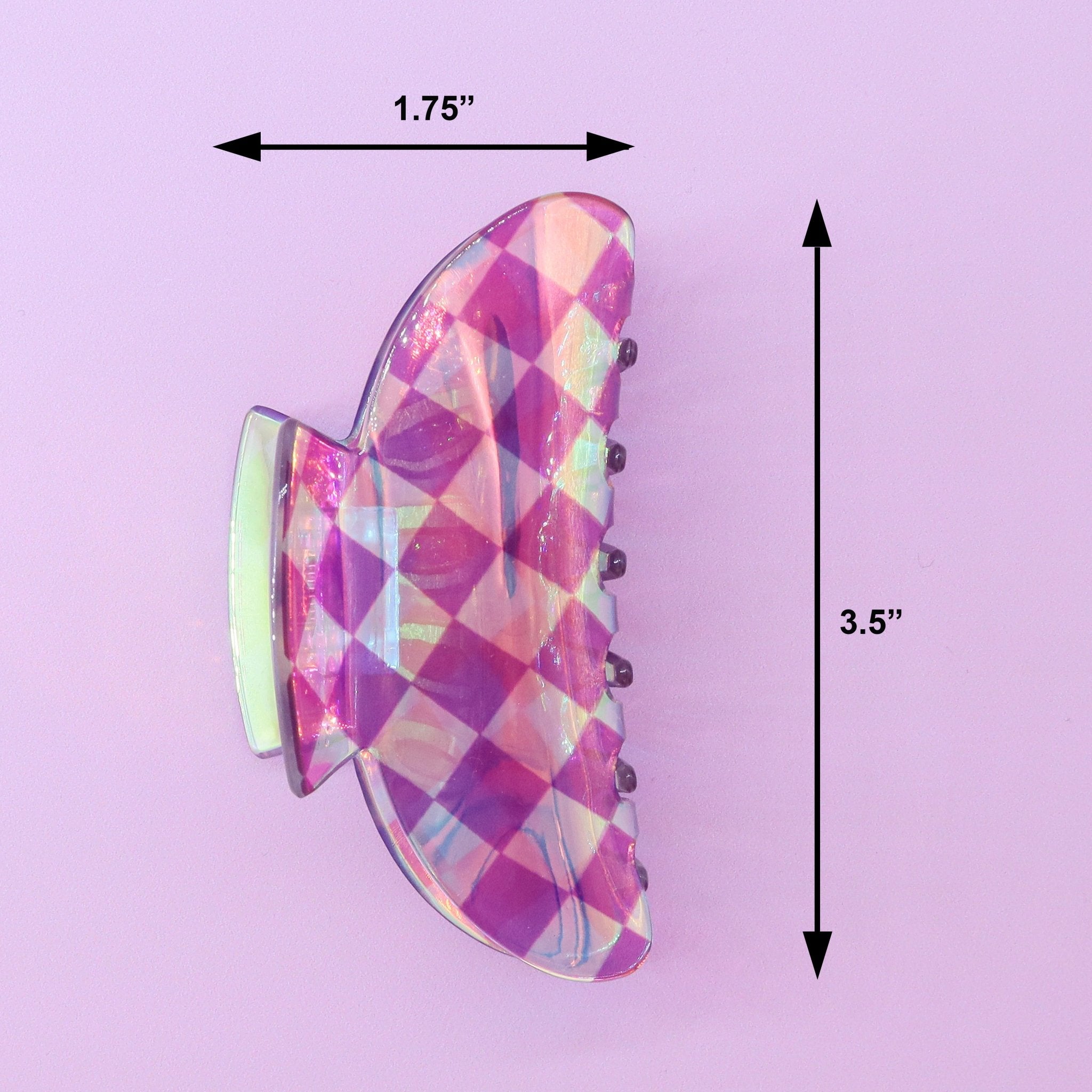 Medium Round Iridescent Checkered Hair Claw Clip - FROG SAC