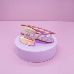 Medium Round Iridescent Checkered Hair Claw Clip - FROG SAC