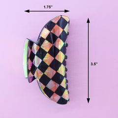 Medium Round Iridescent Checkered Hair Claw Clip - FROG SAC