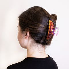 Medium Round Iridescent Checkered Hair Claw Clip - FROG SAC
