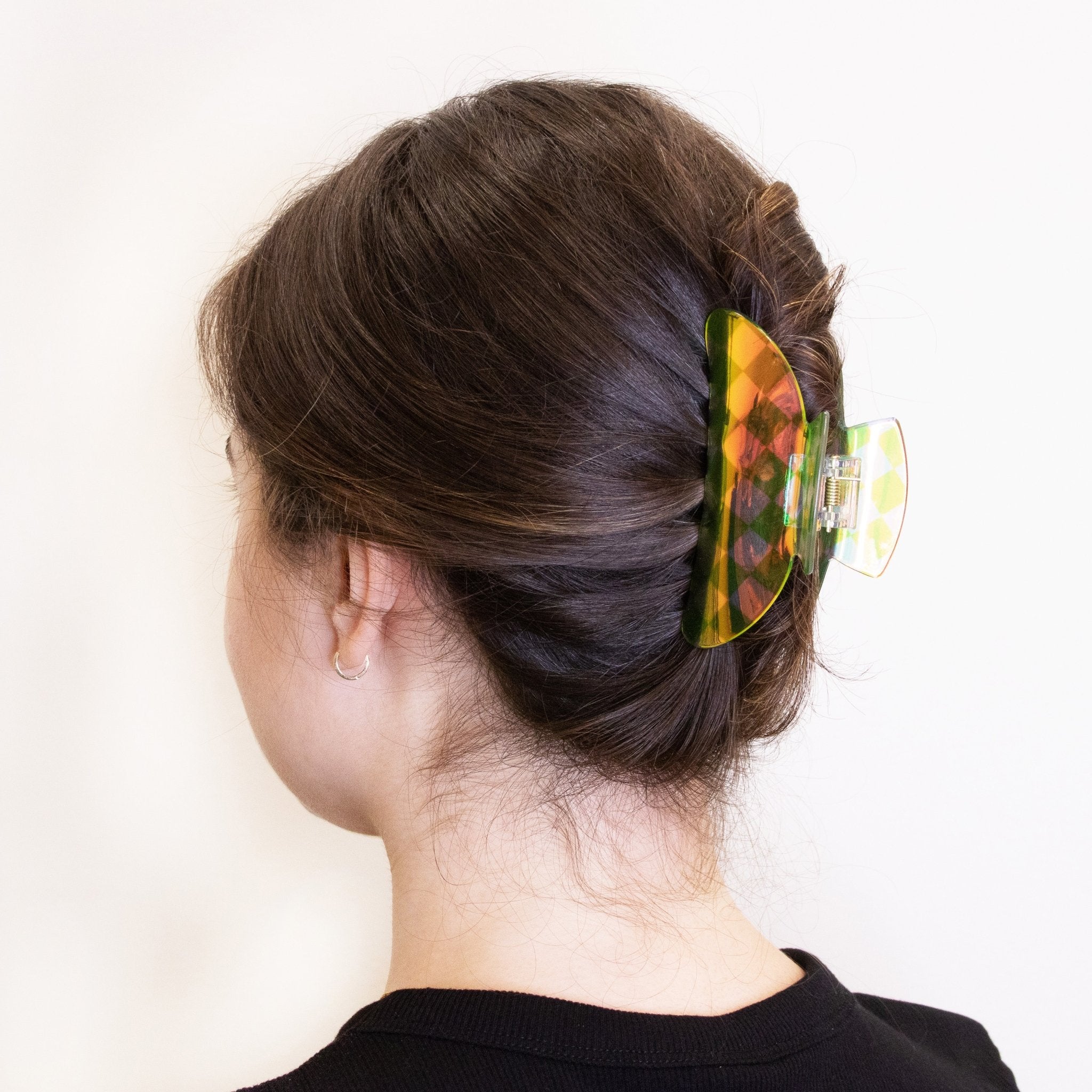 Medium Round Iridescent Checkered Hair Claw Clip - FROG SAC