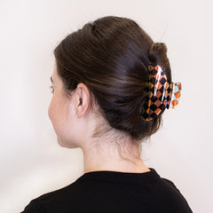 Medium Round Iridescent Checkered Hair Claw Clip - FROG SAC