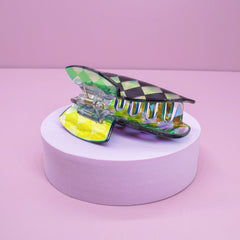 Medium Round Iridescent Checkered Hair Claw Clip - FROG SAC