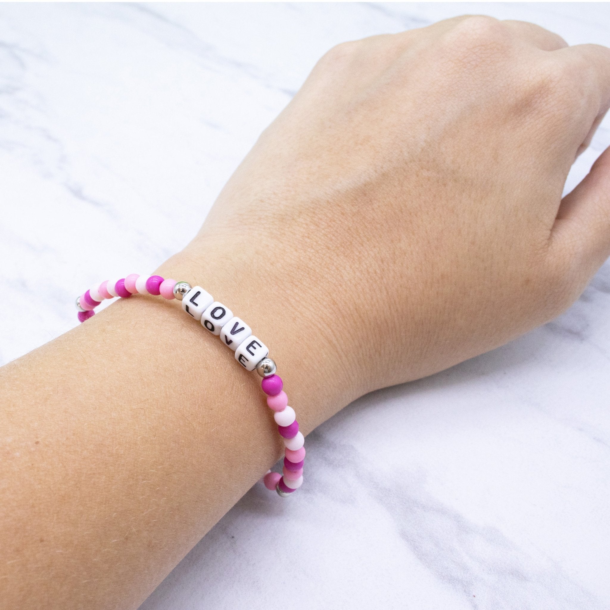 Pink Beaded Affirmation Word Bracelet - LOVE - FROG SAC