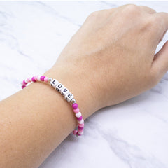 Pink Beaded Affirmation Word Bracelet - LOVE - FROG SAC