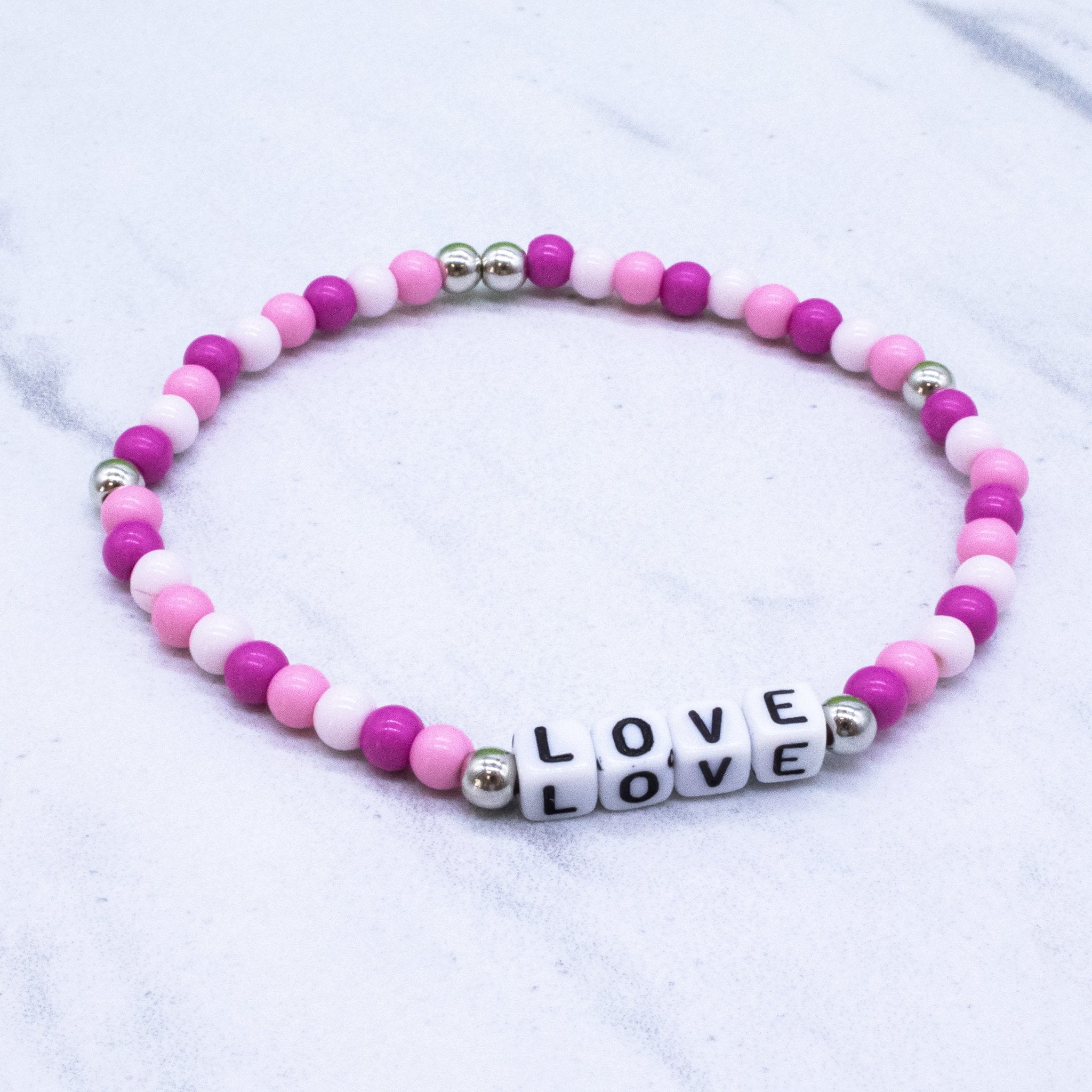 Pink Beaded Affirmation Word Bracelet - LOVE - FROG SAC