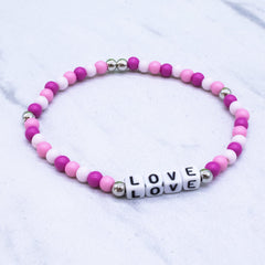 Pink Beaded Affirmation Word Bracelet - LOVE - FROG SAC