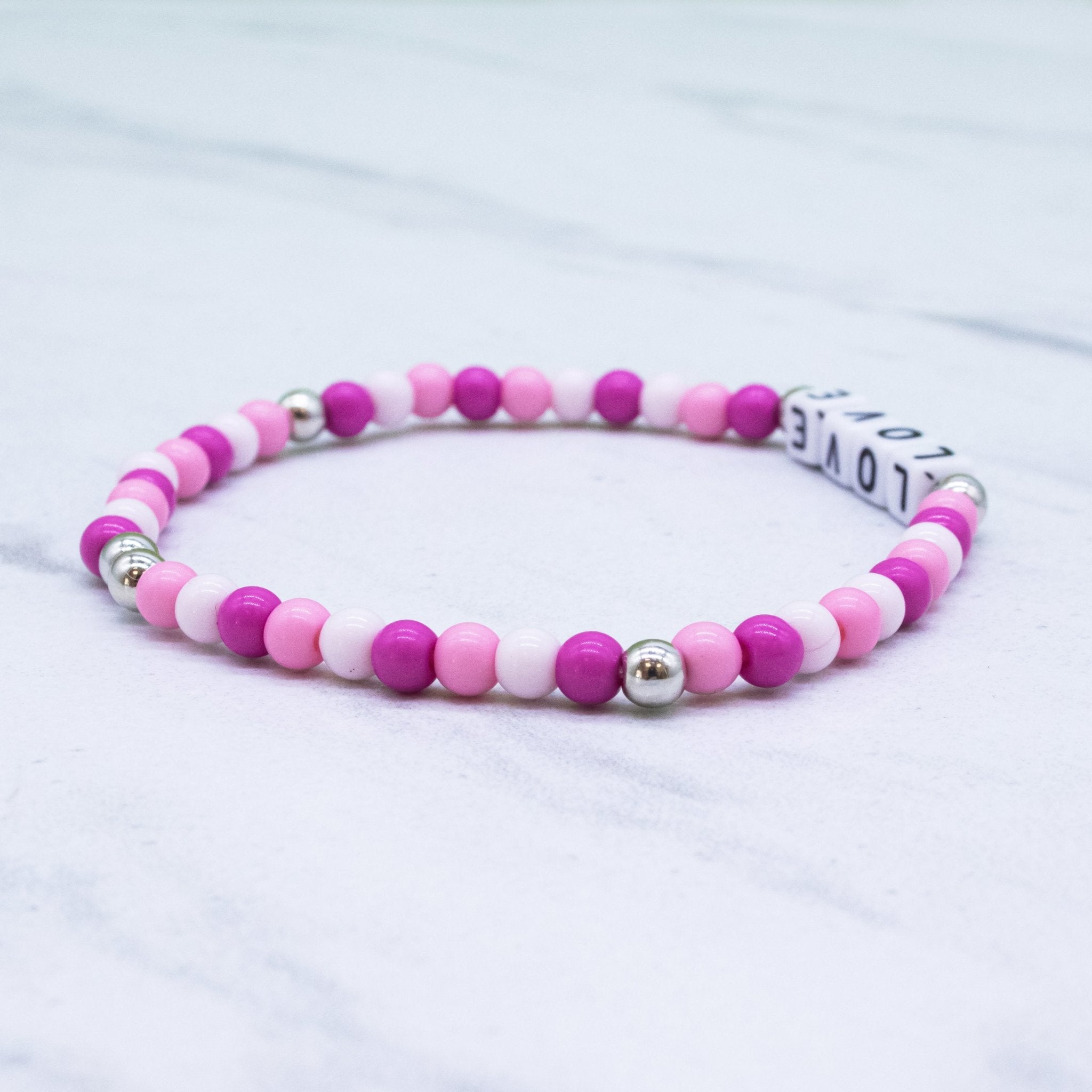 Pink Beaded Affirmation Word Bracelet - LOVE - FROG SAC