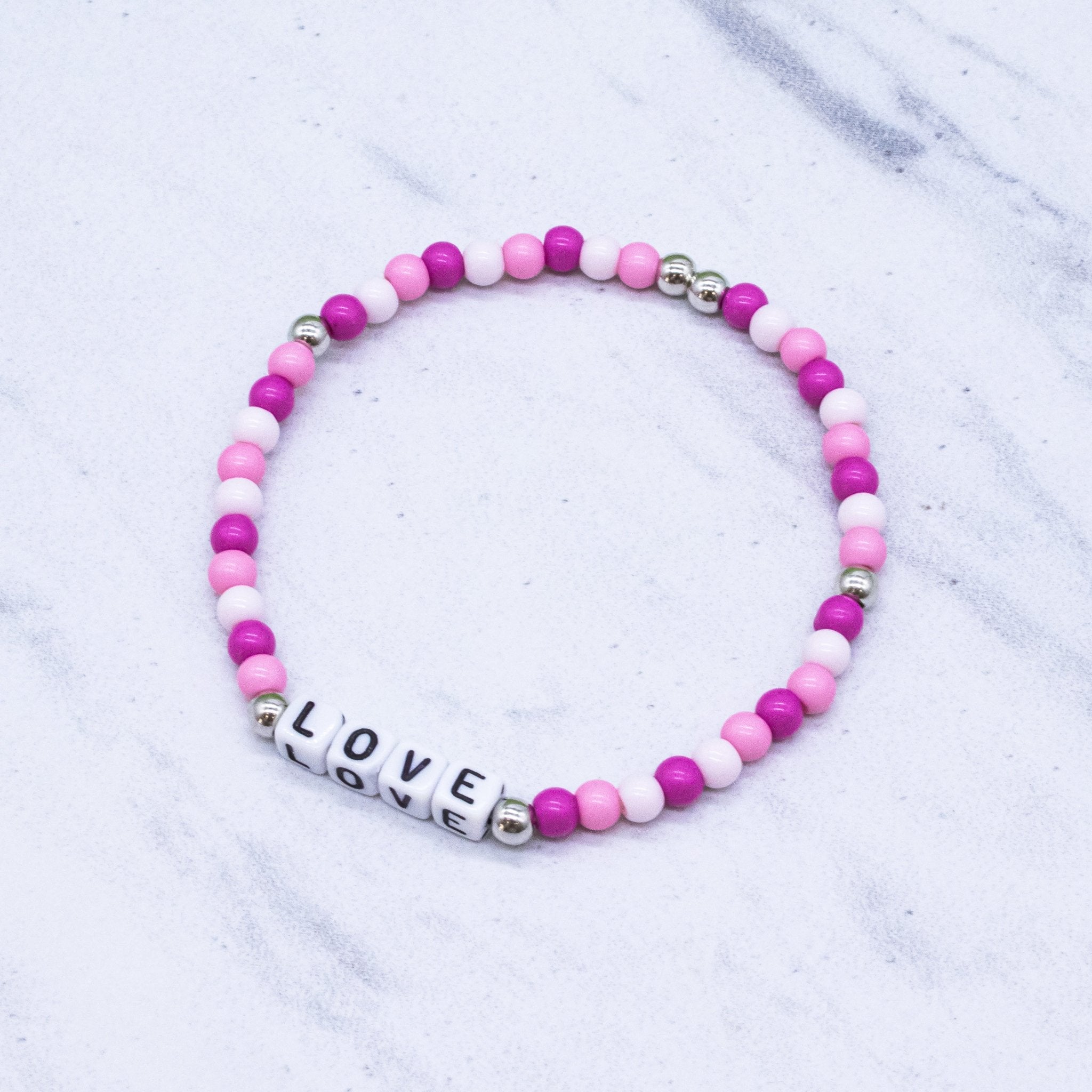 Pink Beaded Affirmation Word Bracelet - LOVE - FROG SAC