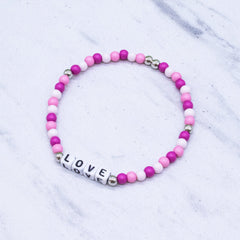 Pink Beaded Affirmation Word Bracelet - LOVE - FROG SAC