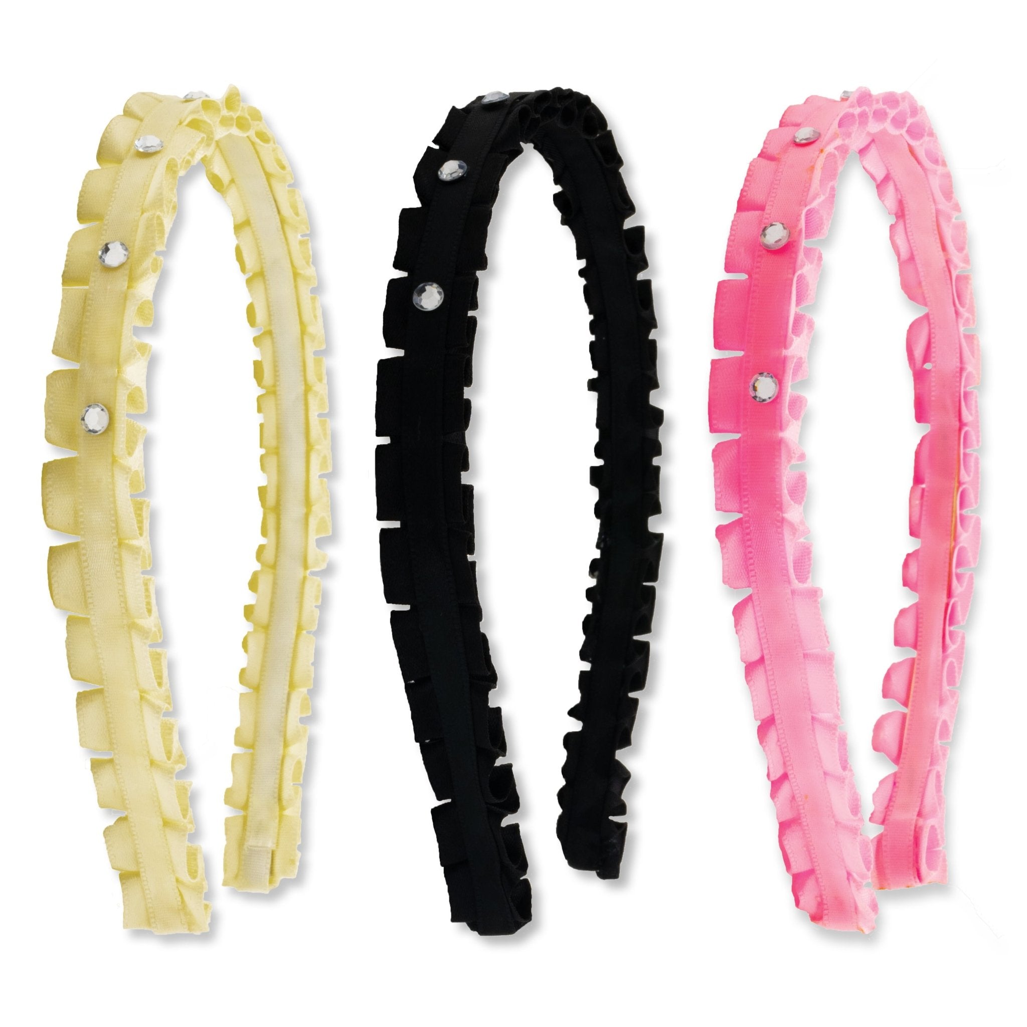 Pleated Rhinestone Headbands - 3 Pack - FROG SAC