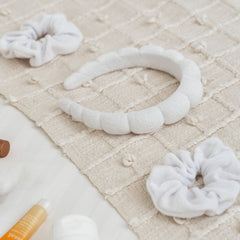Puffy Spiral Terry Cloth Padded Spa Headband and Scrunchie Wristbands - FROG SAC