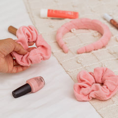 Puffy Spiral Terry Cloth Padded Spa Headband and Scrunchie Wristbands - FROG SAC