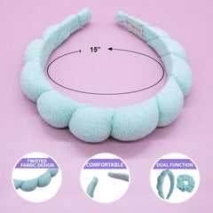 Puffy Spiral Terry Cloth Padded Spa Headband and Scrunchie Wristbands - FROG SAC
