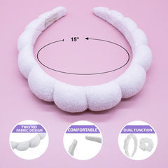 Puffy Spiral Terry Cloth Padded Spa Headband and Scrunchie Wristbands - FROG SAC