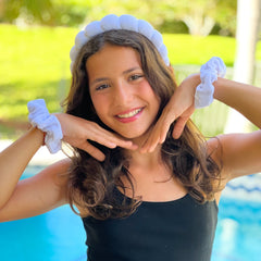 Puffy Spiral Terry Cloth Padded Spa Headband and Scrunchie Wristbands - FROG SAC