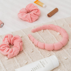 Puffy Spiral Terry Cloth Padded Spa Headband and Scrunchie Wristbands - FROG SAC