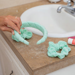 Puffy Spiral Terry Cloth Padded Spa Headband and Scrunchie Wristbands - FROG SAC