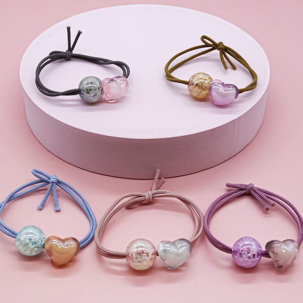 Resin Charm Heart Hair Ties - 5 Pack