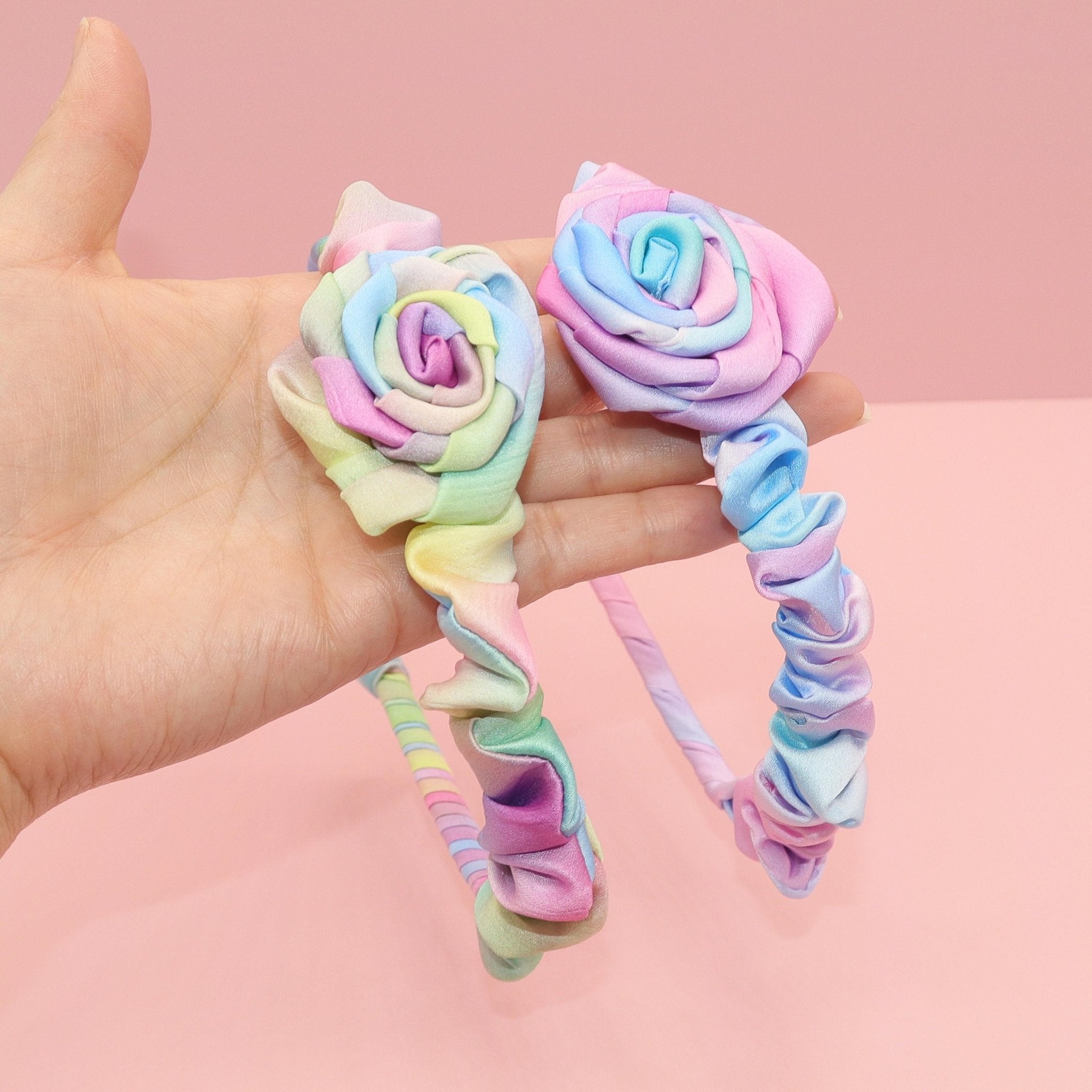 Satin Tie Dye Ruched Rosette Headbands - 2 Pack - FROG SAC