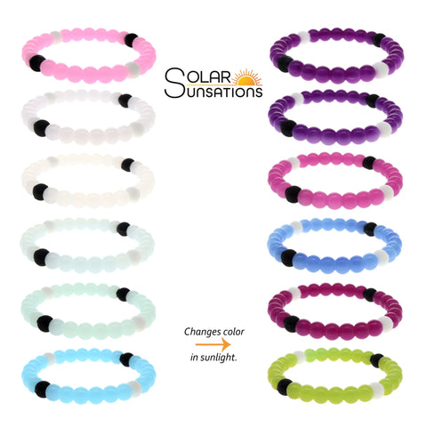 Solar Reactive Color Changing Beaded Bubble Bracelets - 6 Pack - FROG SAC