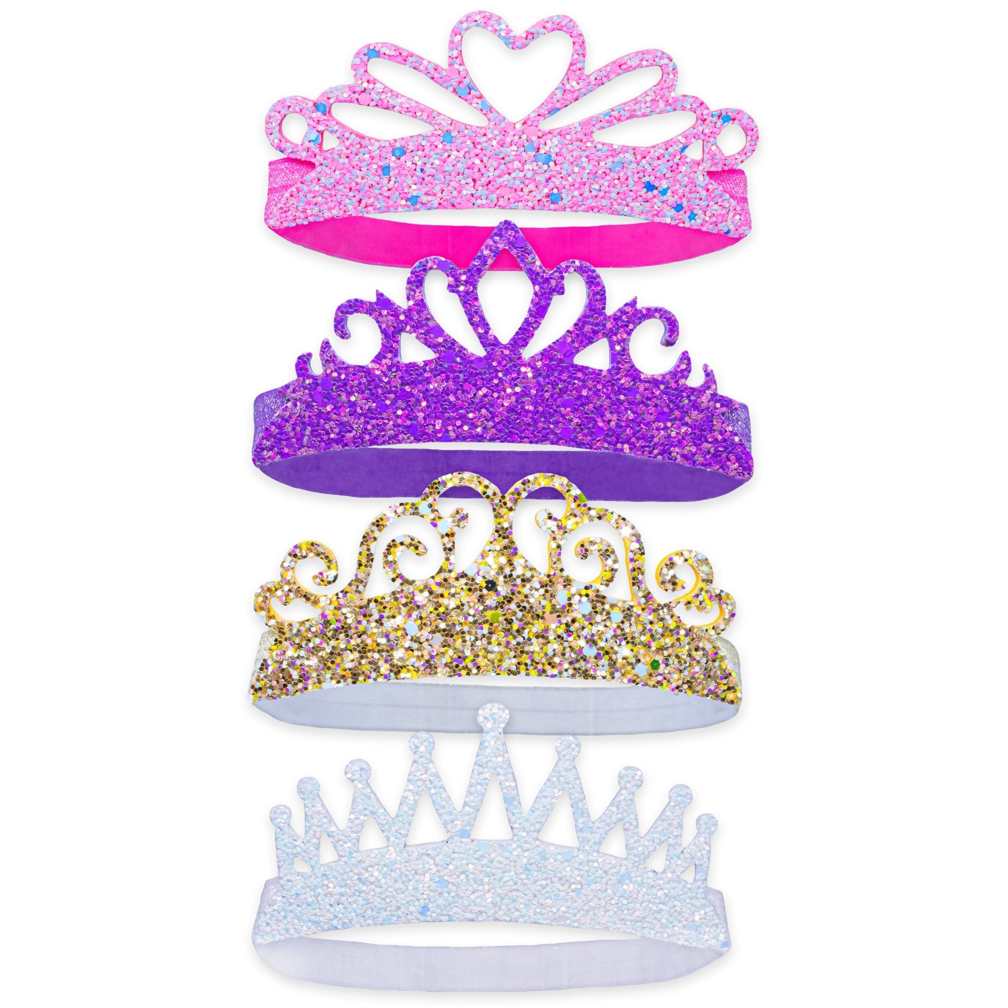 Stretch Glitter Princess Tiara Headbands - 4 Pack - FROG SAC